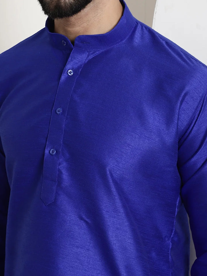 Regal Splendor Royal Blue Silk Dupion Kurta and Churidar Set - Timeless Elegance for Men