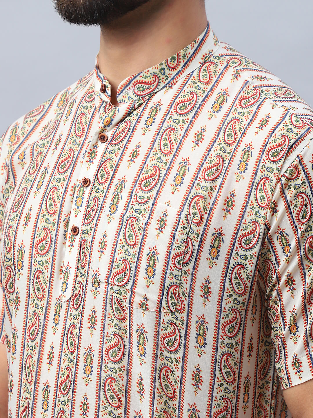 Vintage Paisley Cream Short Kurta