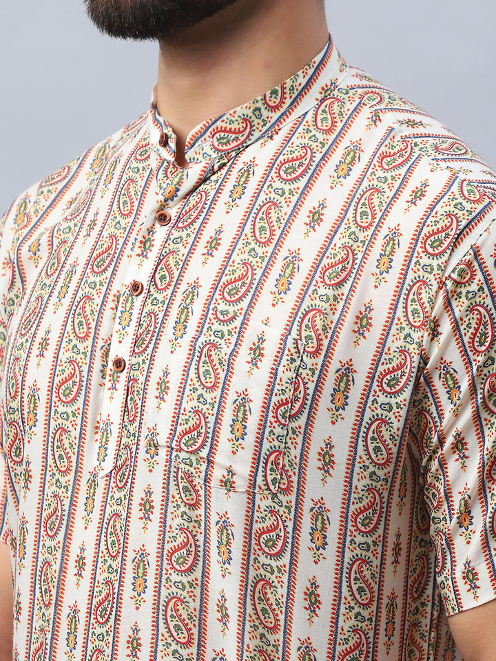 Vintage Paisley Cream Short Kurta