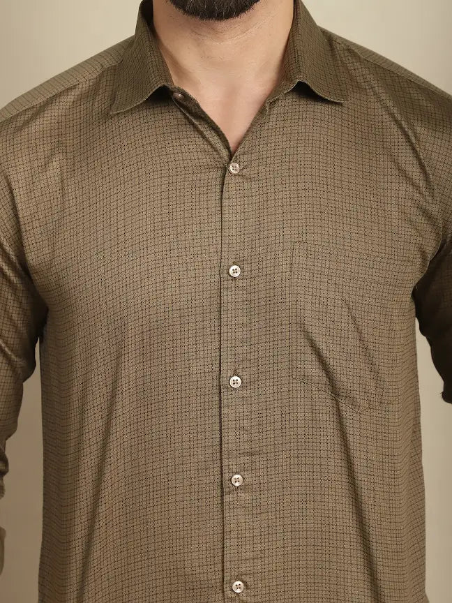 Brown Pure Cotton Checked Casual Shirt for Men