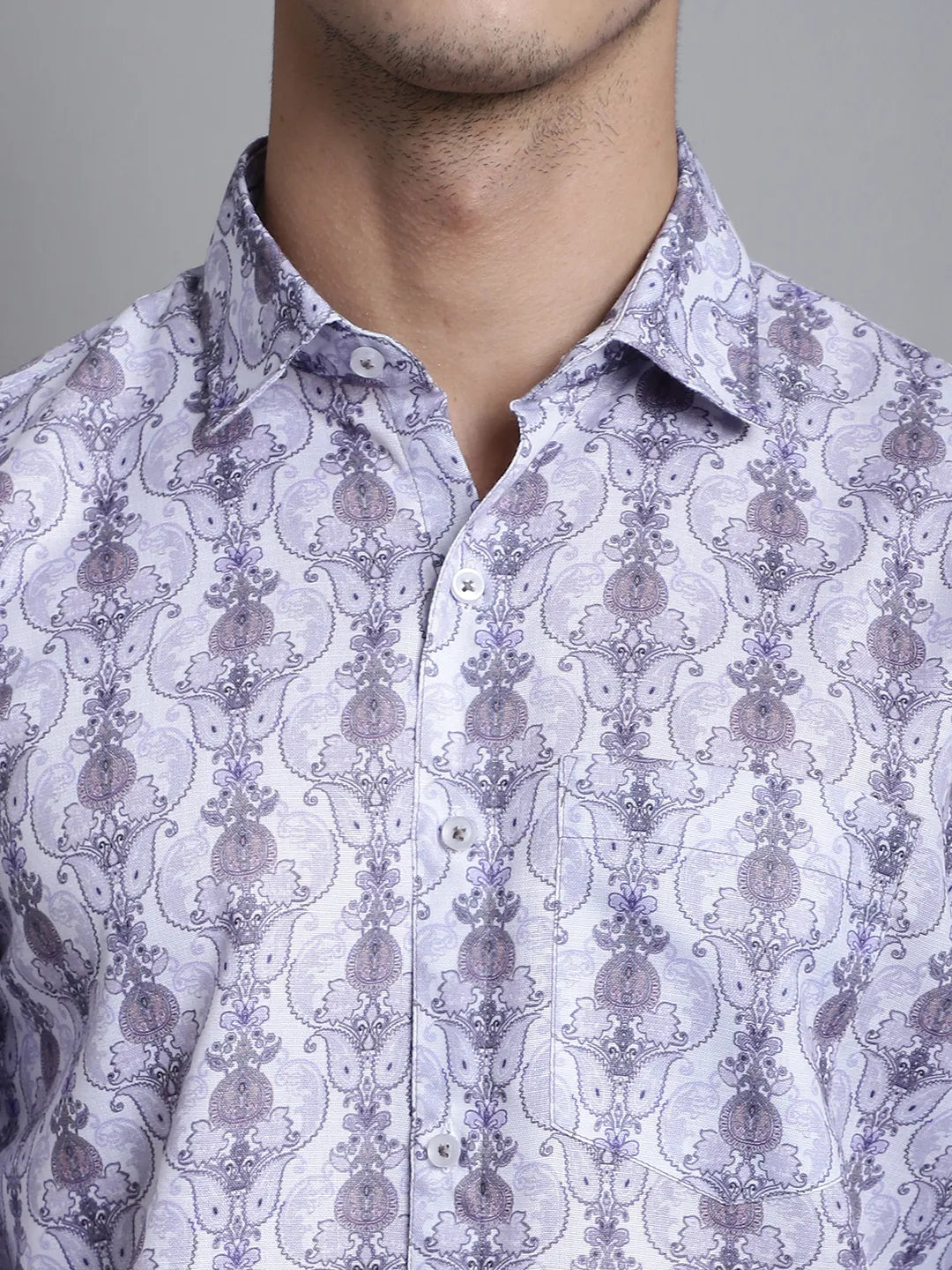 Modern Elegance Explore White and Grey Men's Printed Shirts for a Distinctive Style Statement