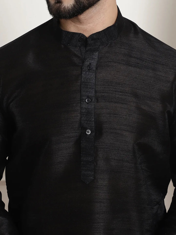 Timeless Allure Black Silk Dupion Kurta and Churidar Set - Classic Elegance for Men