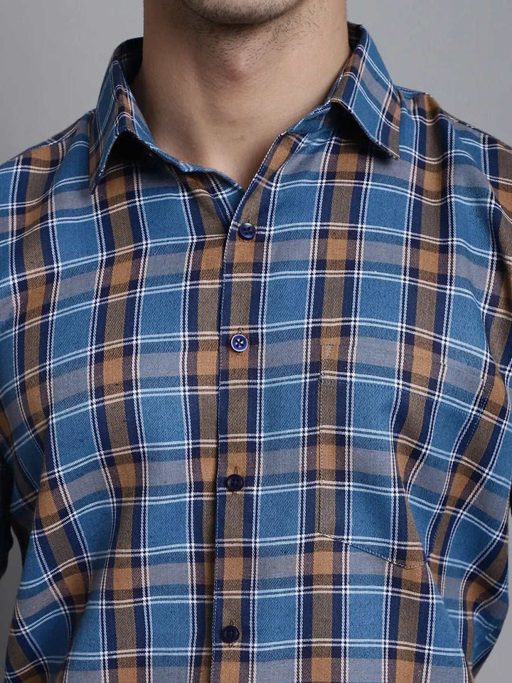 Effortless Cool Men's Blue Check Casual Cotton Shirt