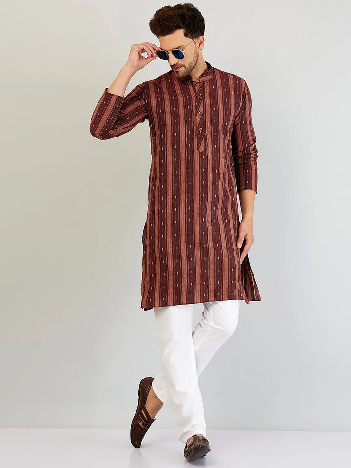 Radiant Red Self Design Cotton Kurta Pyjama Set for Men – Elevate Your Style with Timeless Elegance