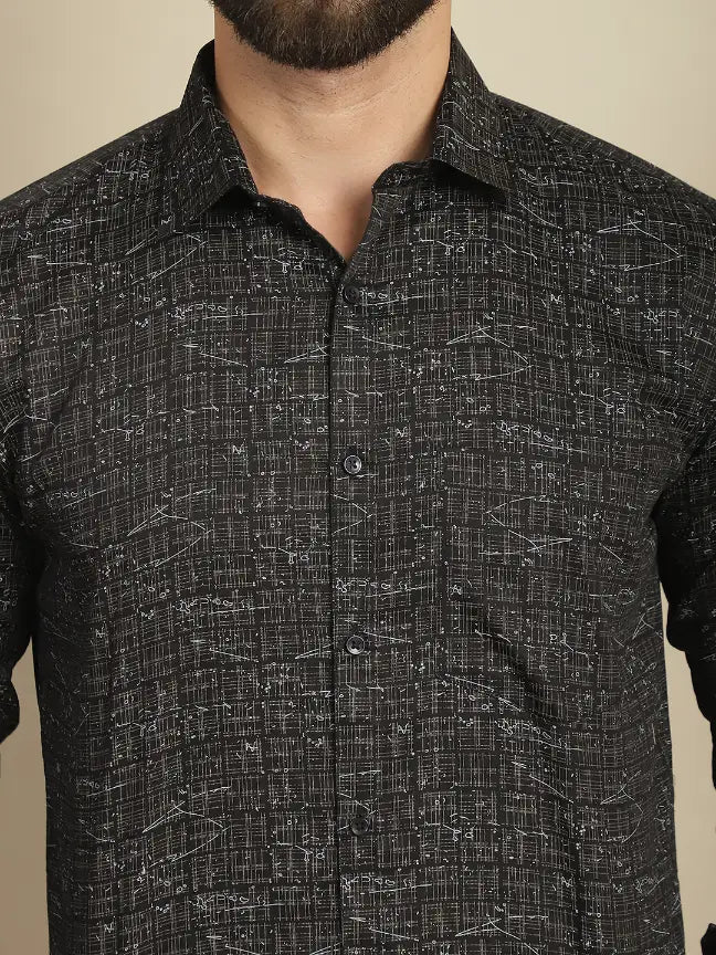 Black Pure Cotton Printed Partywear Shirt for Men