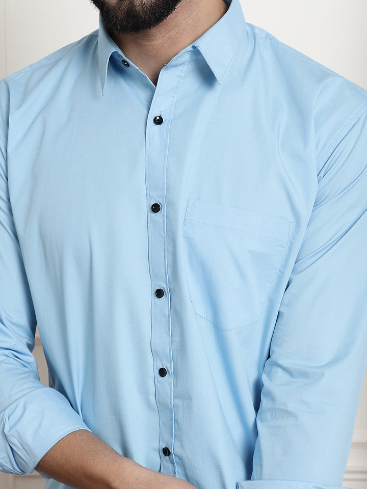 Men's Plain Solid Sky Blue Cotton Shirt