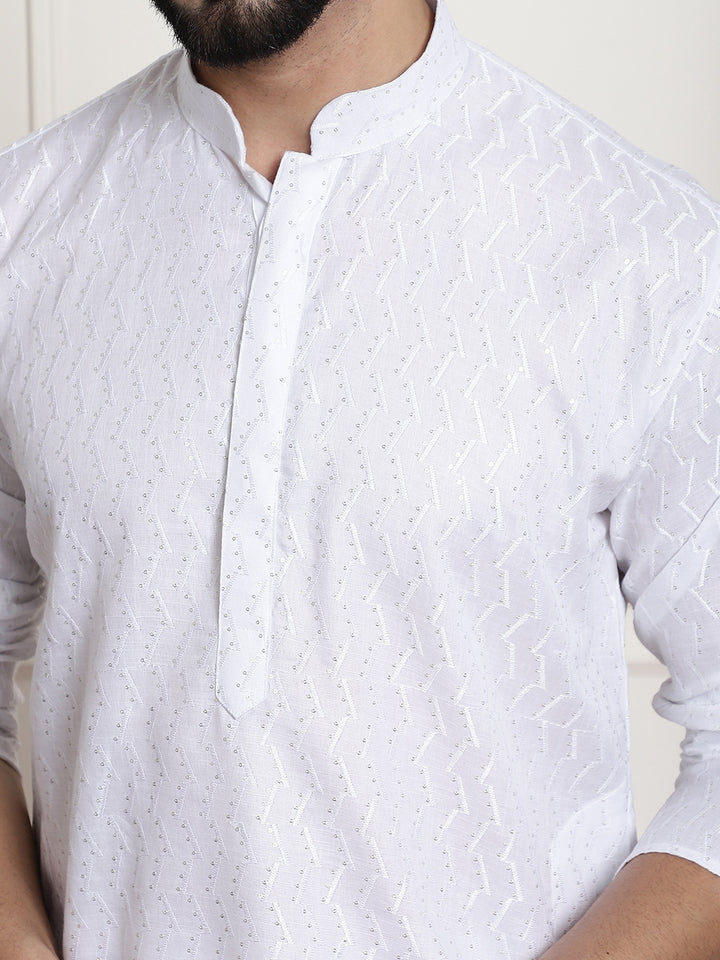 Men's White Chikankari Embroidered & Sequence Kurta