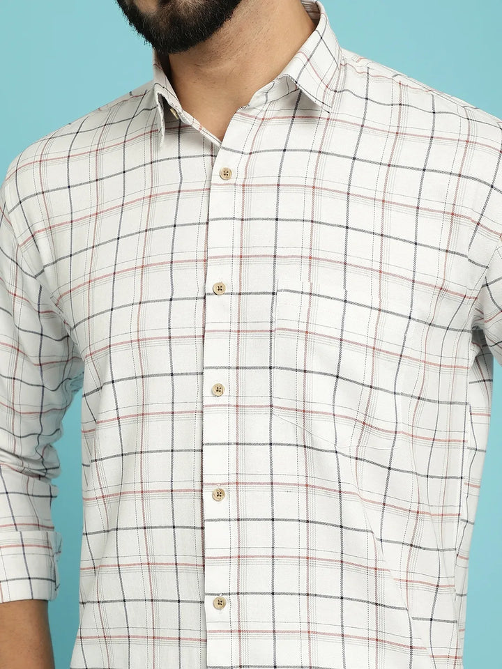 Timeless Elegance White Checked Shirt for Men – Classic Patterns, Modern Style