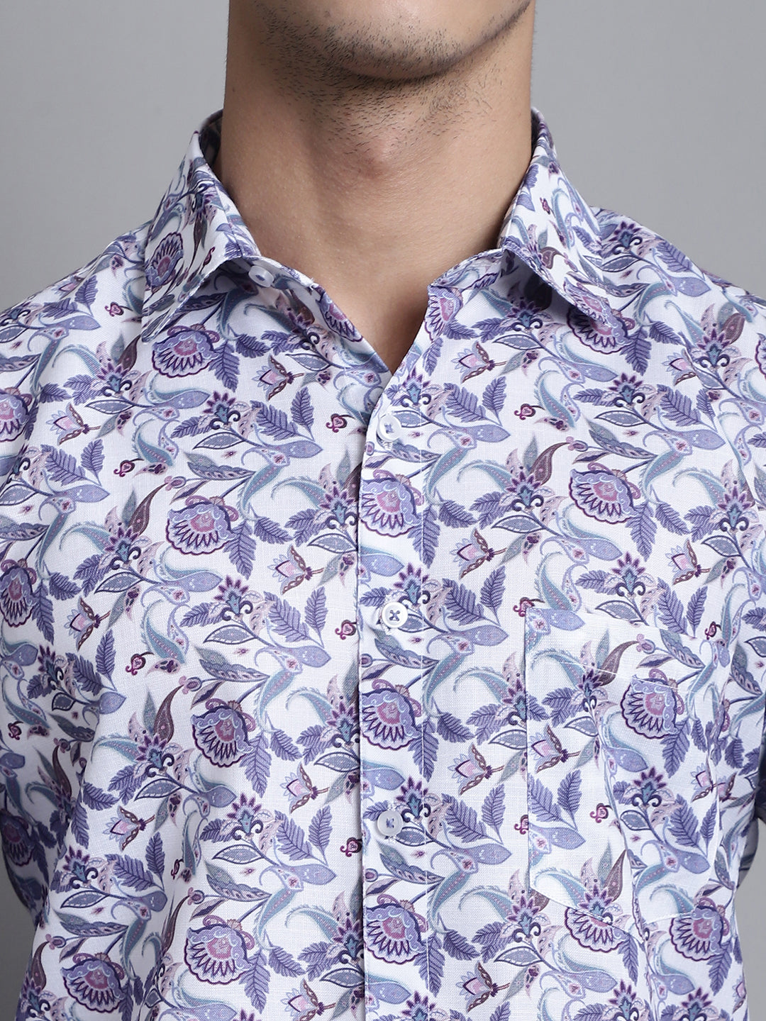 White and Blue Printed Cotton Men's Shirts for Effortless Style