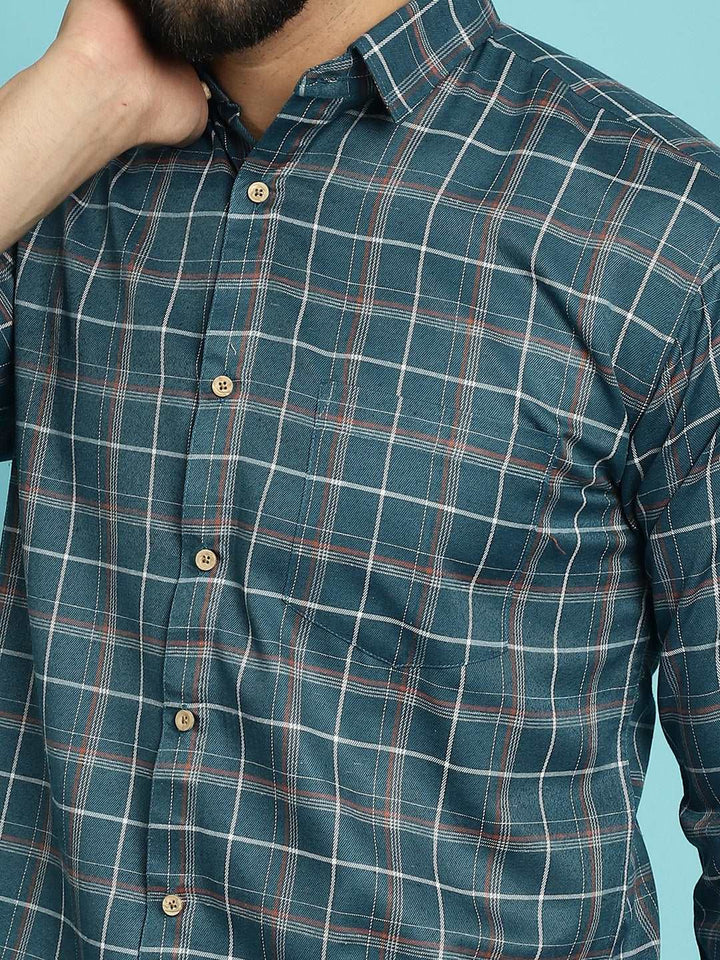 Fresh Style Explore Men's Checked Green Cotton Shirts