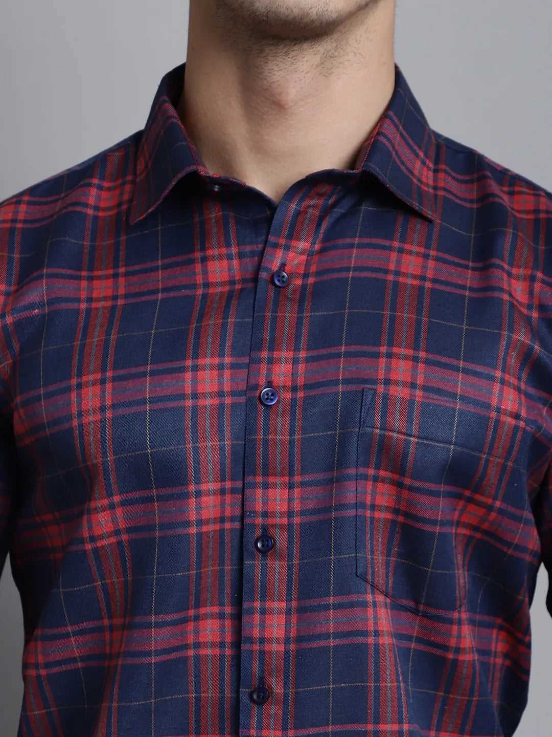 Fireside Elegance Men's Red Check Casual Cotton Shirt