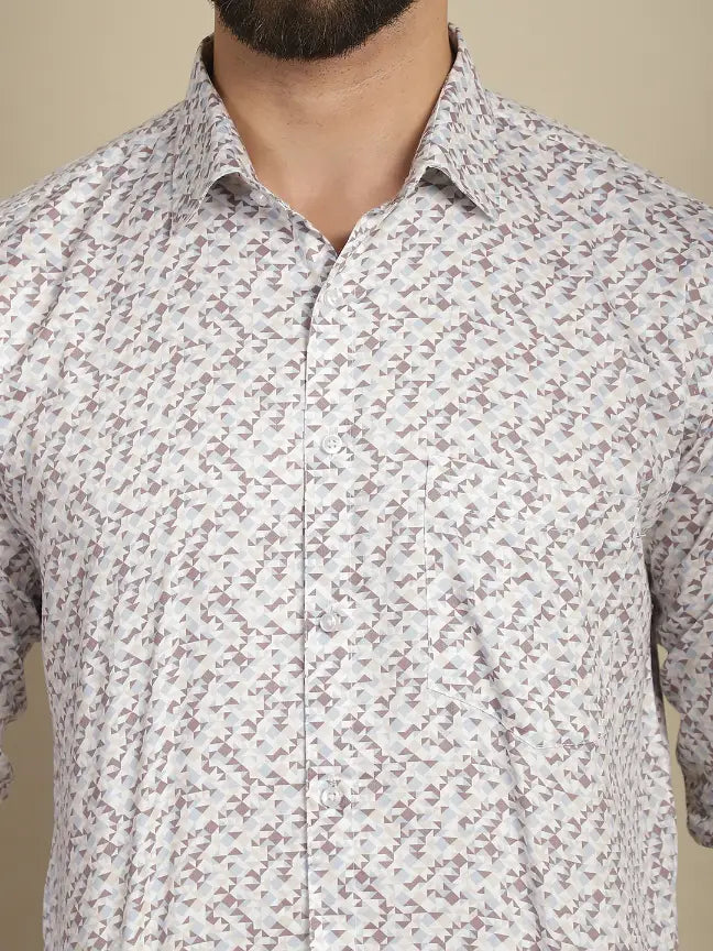 Satin Cream Pure Cotton Abstract Printed Casual Shirt for Men