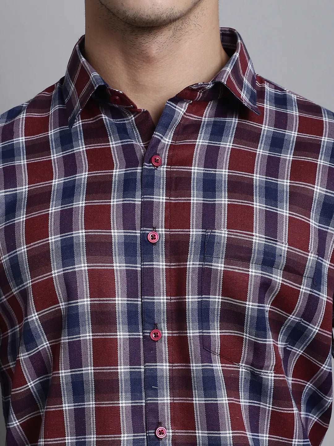 Bold Sophistication Men's Maroon Check Casual Cotton Shirt