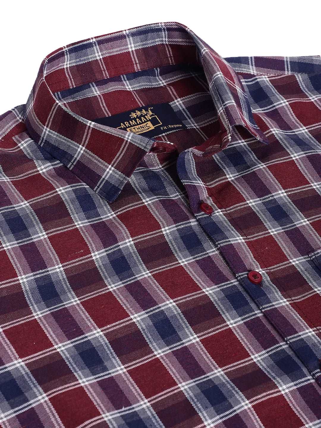 Bold Sophistication Men's Maroon Check Casual Cotton Shirt