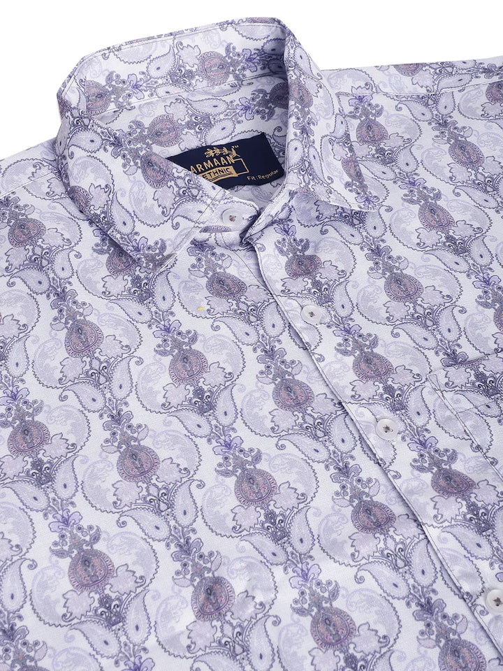 Modern Elegance Explore White and Grey Men's Printed Shirts for a Distinctive Style Statement