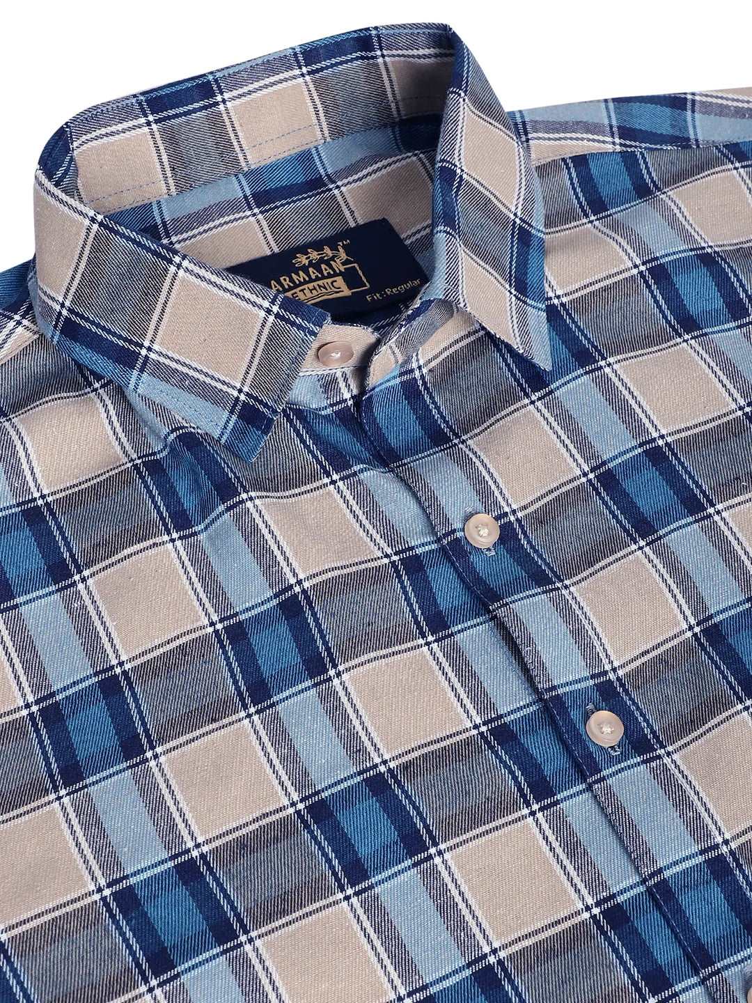 Earthy Elegance Men's Brown Check Cotton Shirt