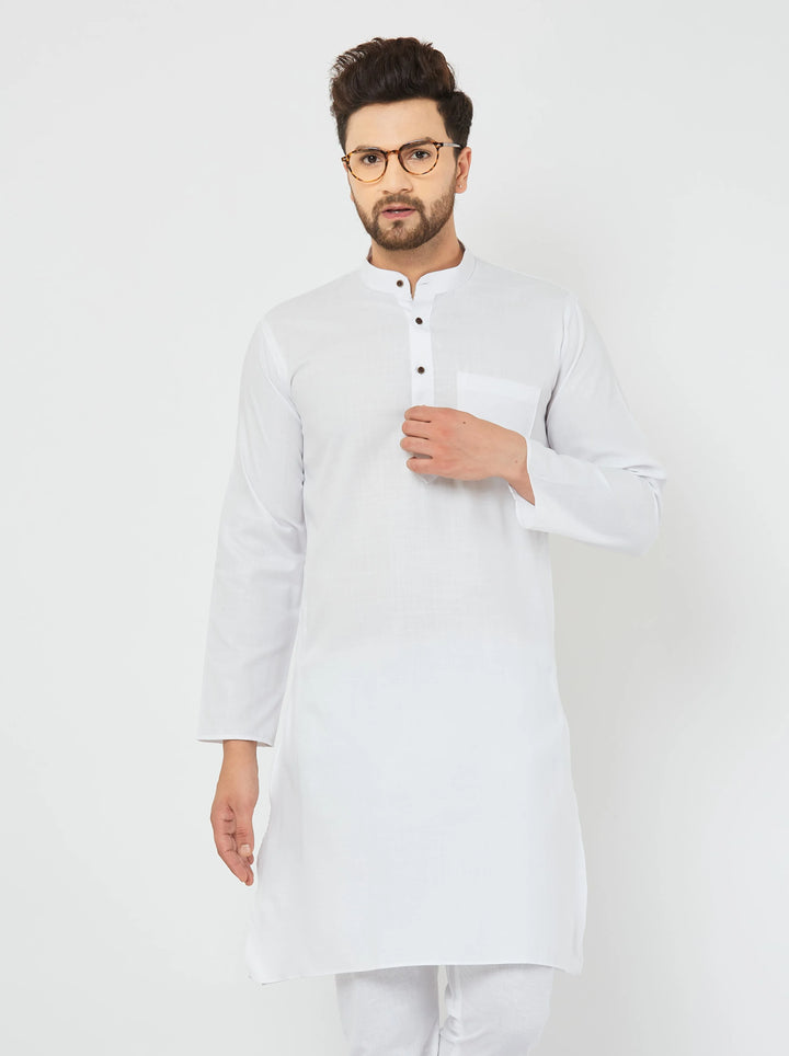 Men's White Cotton Solid Bland Kurta