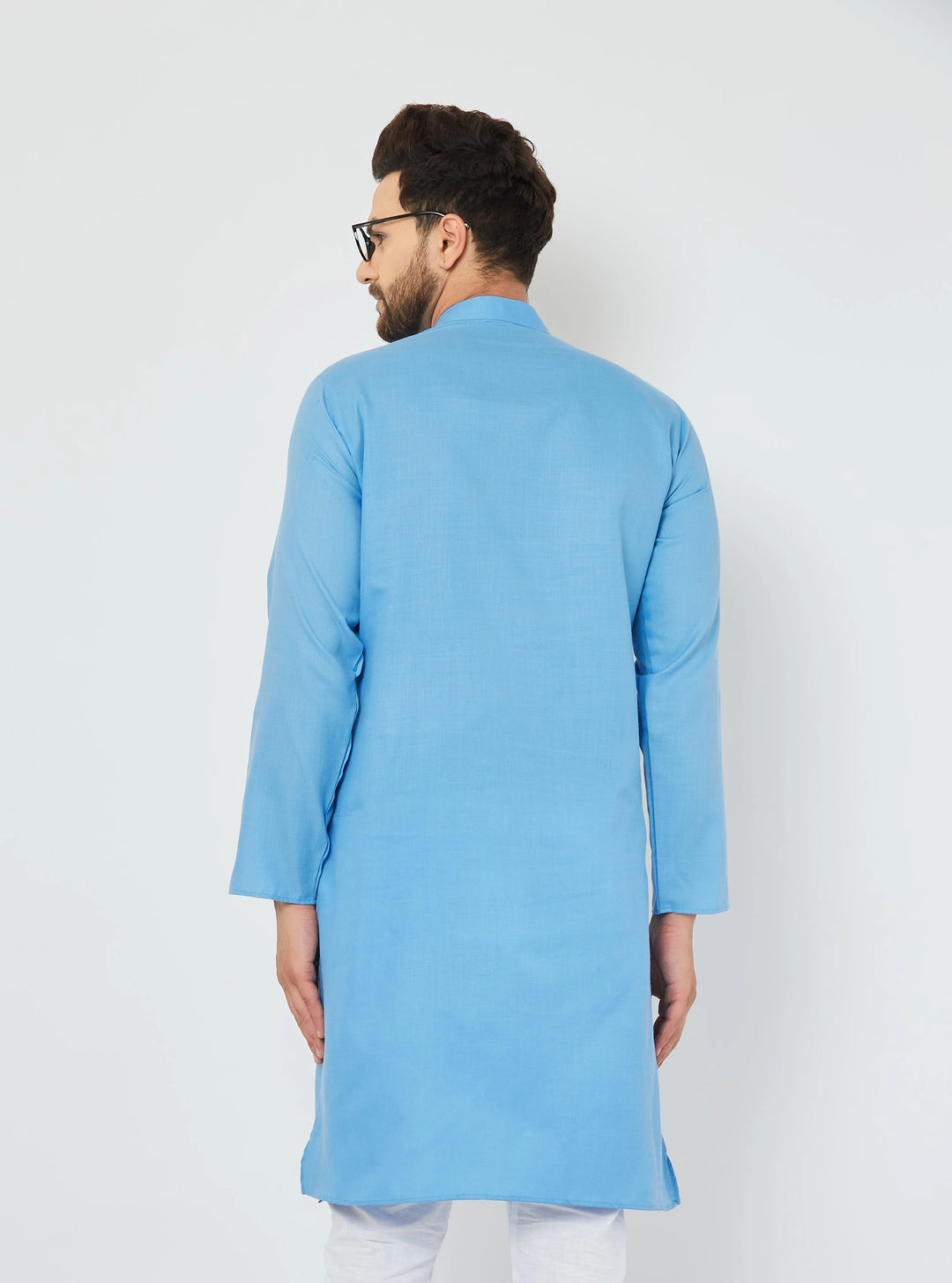 Men's Sky Blue Pure Cotton Bland Kurta