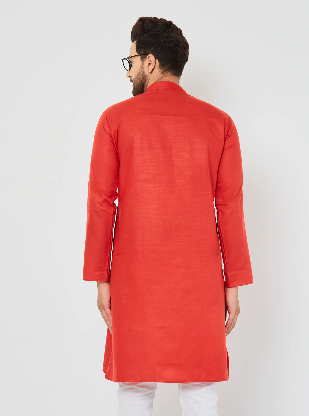 Men's Solid Plain Red Cotton Kurta