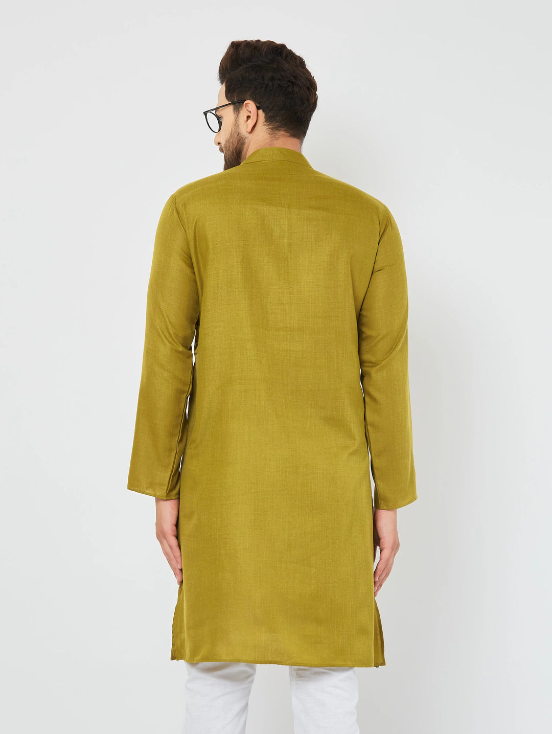 Men's Plain Solid Mehandi Color Cotton Kurta