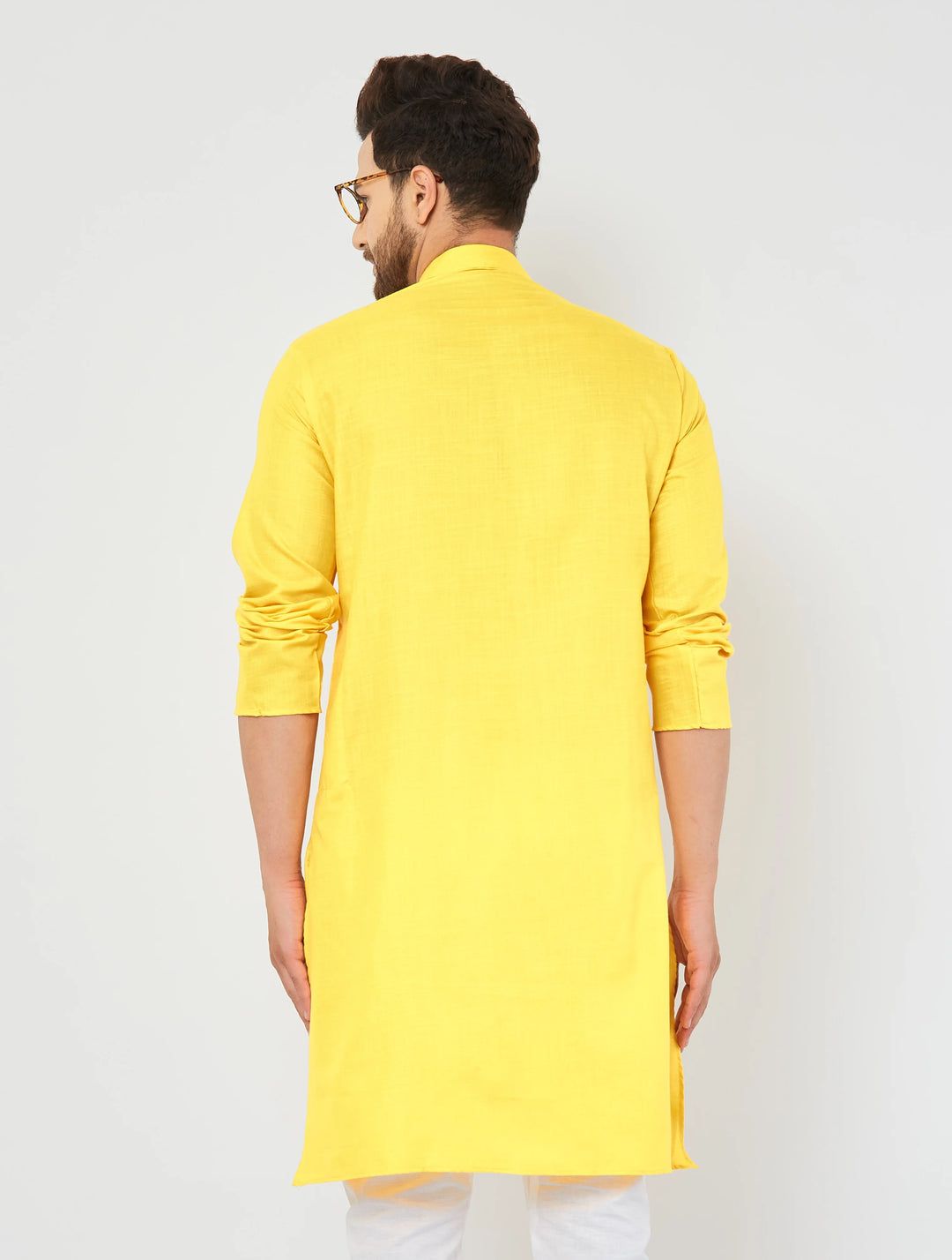 Men's Plain Solid Yellow Pure Cotton Kurta Only