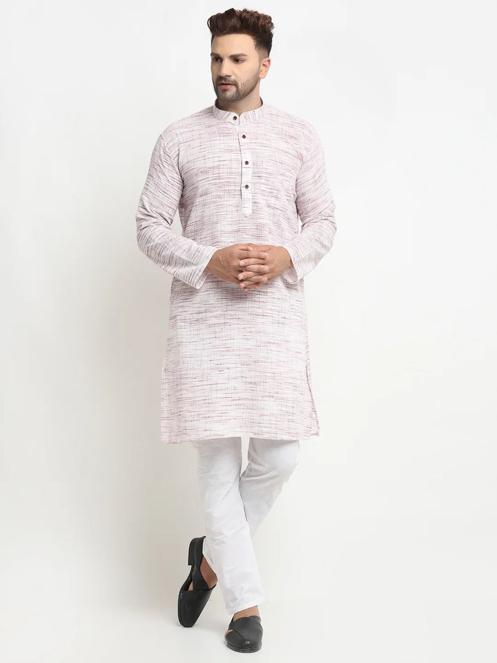 Men's Purple Khadi Kurta with Pajamas Set.