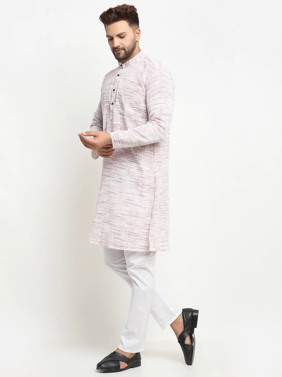 Men's Purple Khadi Kurta with Pajamas Set.