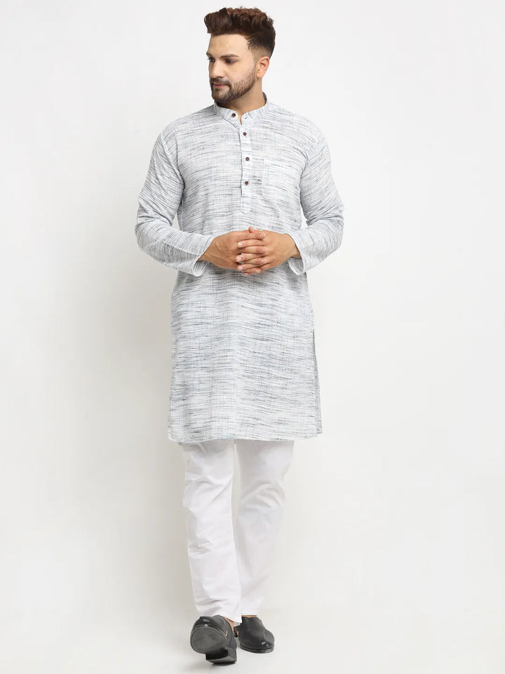 Oceanic Opulence Blue Khadi Cotton Kurta Pyjama Set for Men - Dive into Style and Comfort Waves