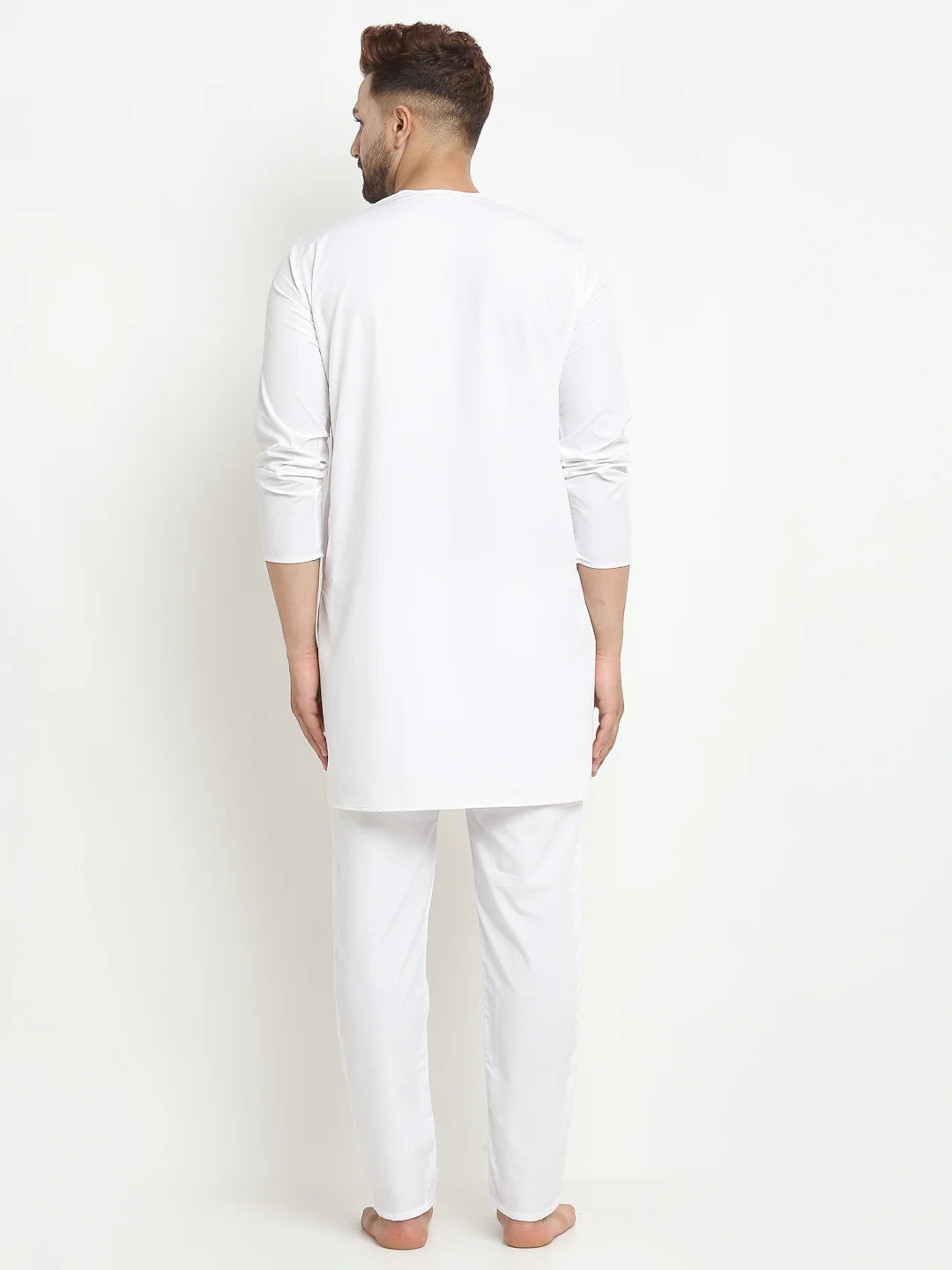 Men's Elegant White Cotton Night Kurta Pajama Set - Comfortable Sleepwear