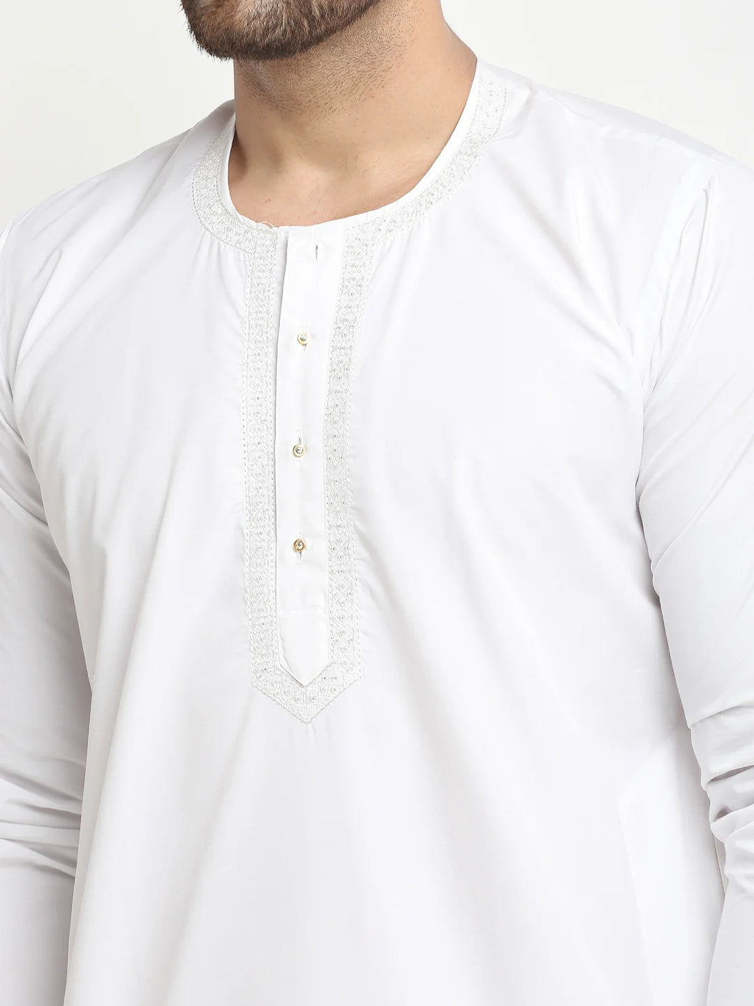 Men's Elegant White Cotton Night Kurta Pajama Set - Comfortable Sleepwear