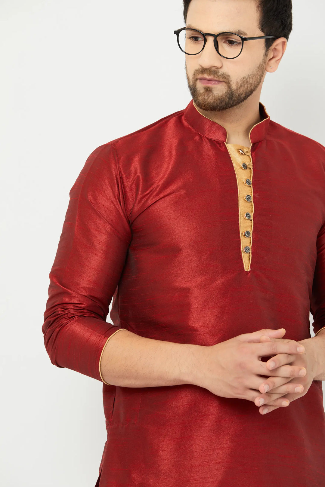 Regal Maroon and Gold Silk Dhoti Kurta Set for Men