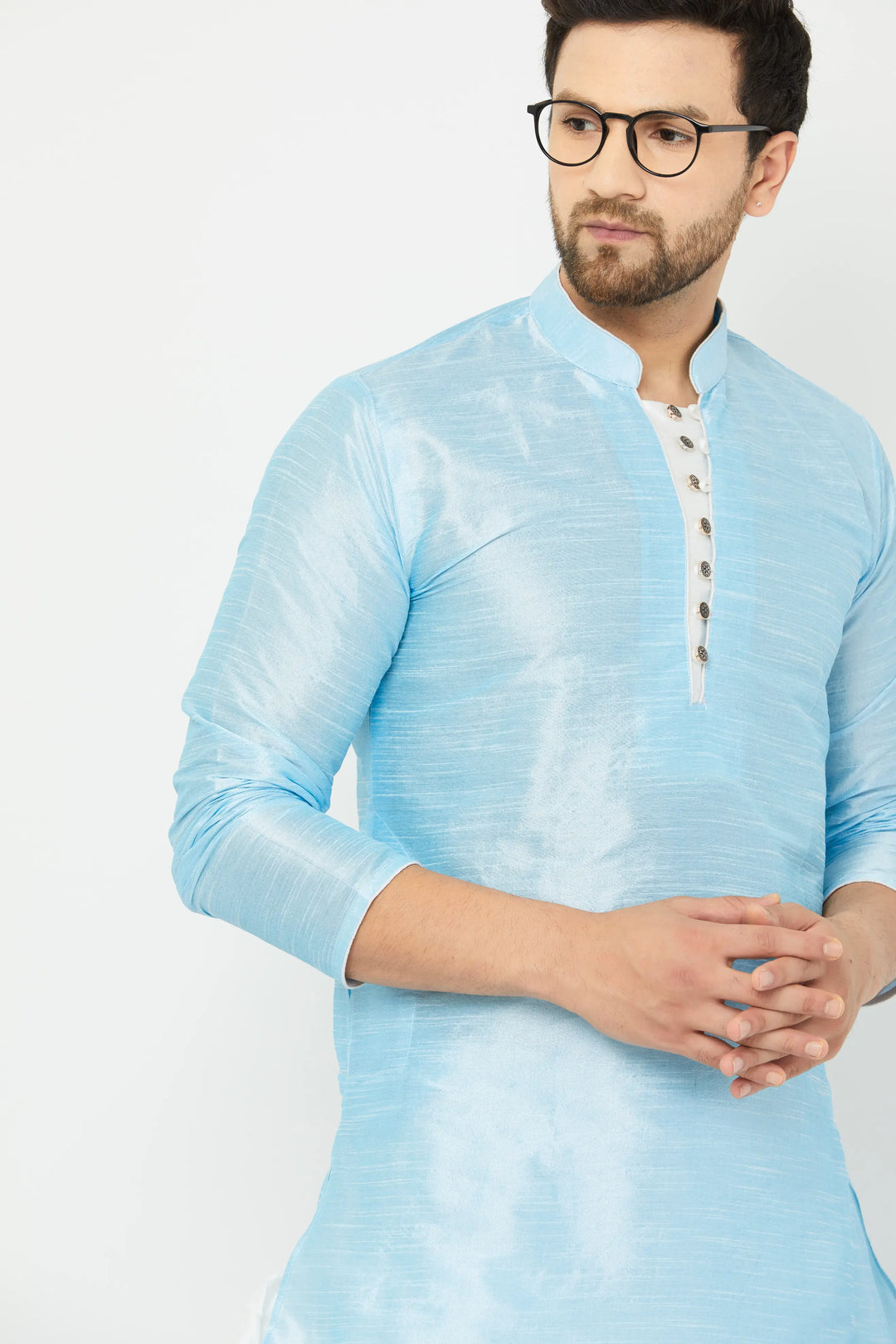 Sky Blue Silk Kurta and White Dhoti Set for men