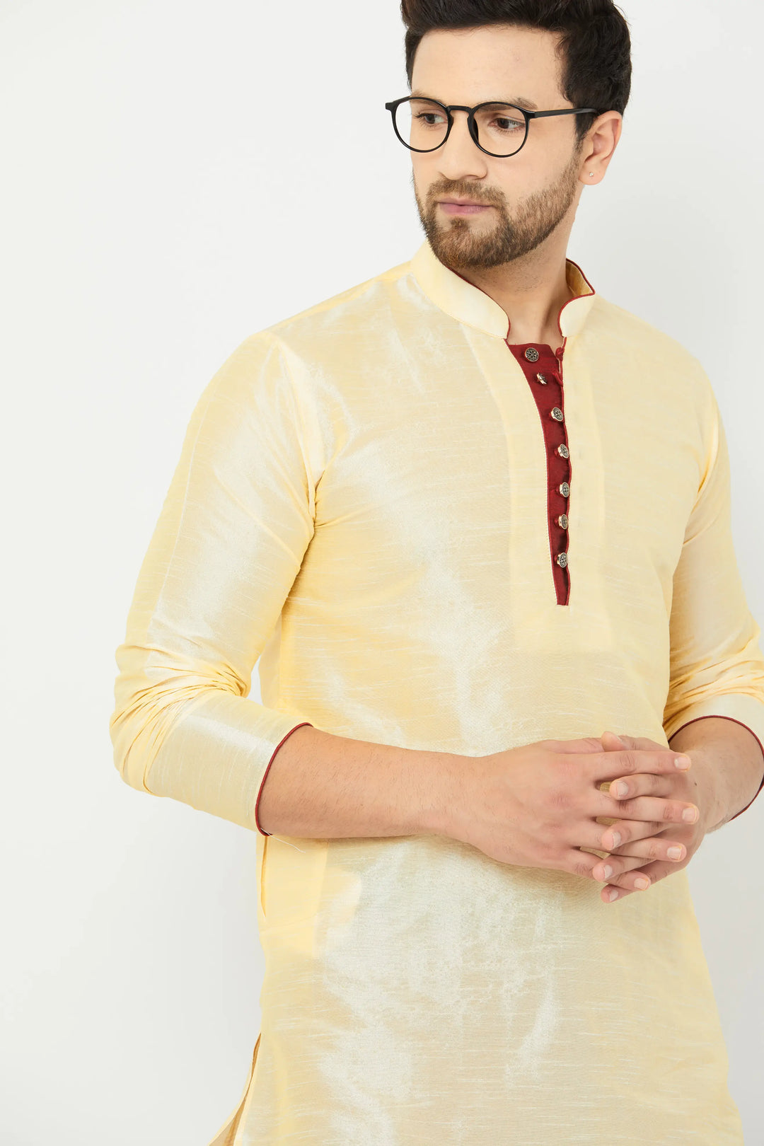 Beige Silk Kurta and Maroon Dhoti Set for men