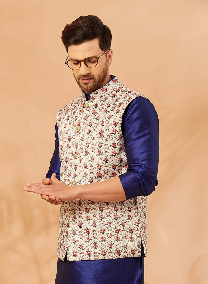 Harmony in Style Cream and Red Nehru Jacket for Men